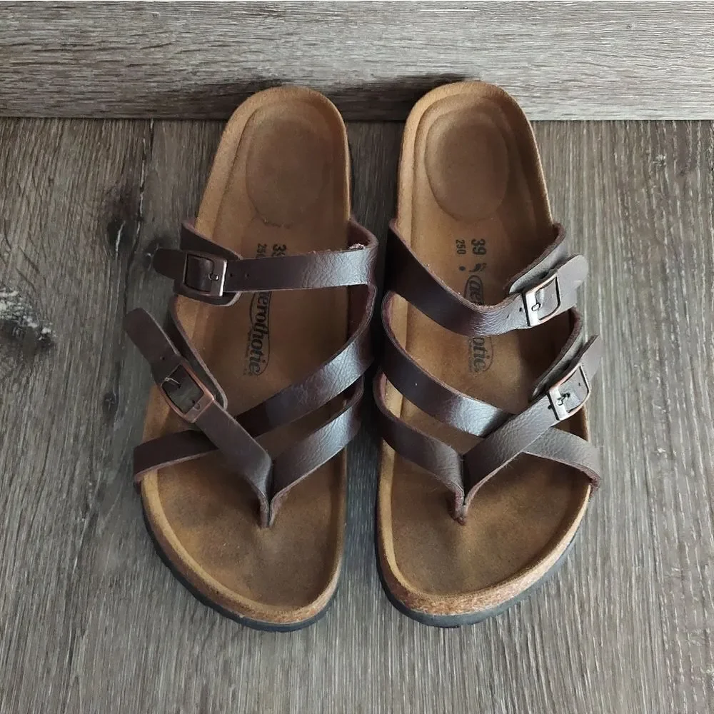 Aerothotic Women's Celestis Soft Footbed Strappy Slide Sandals - Brown, Size 9